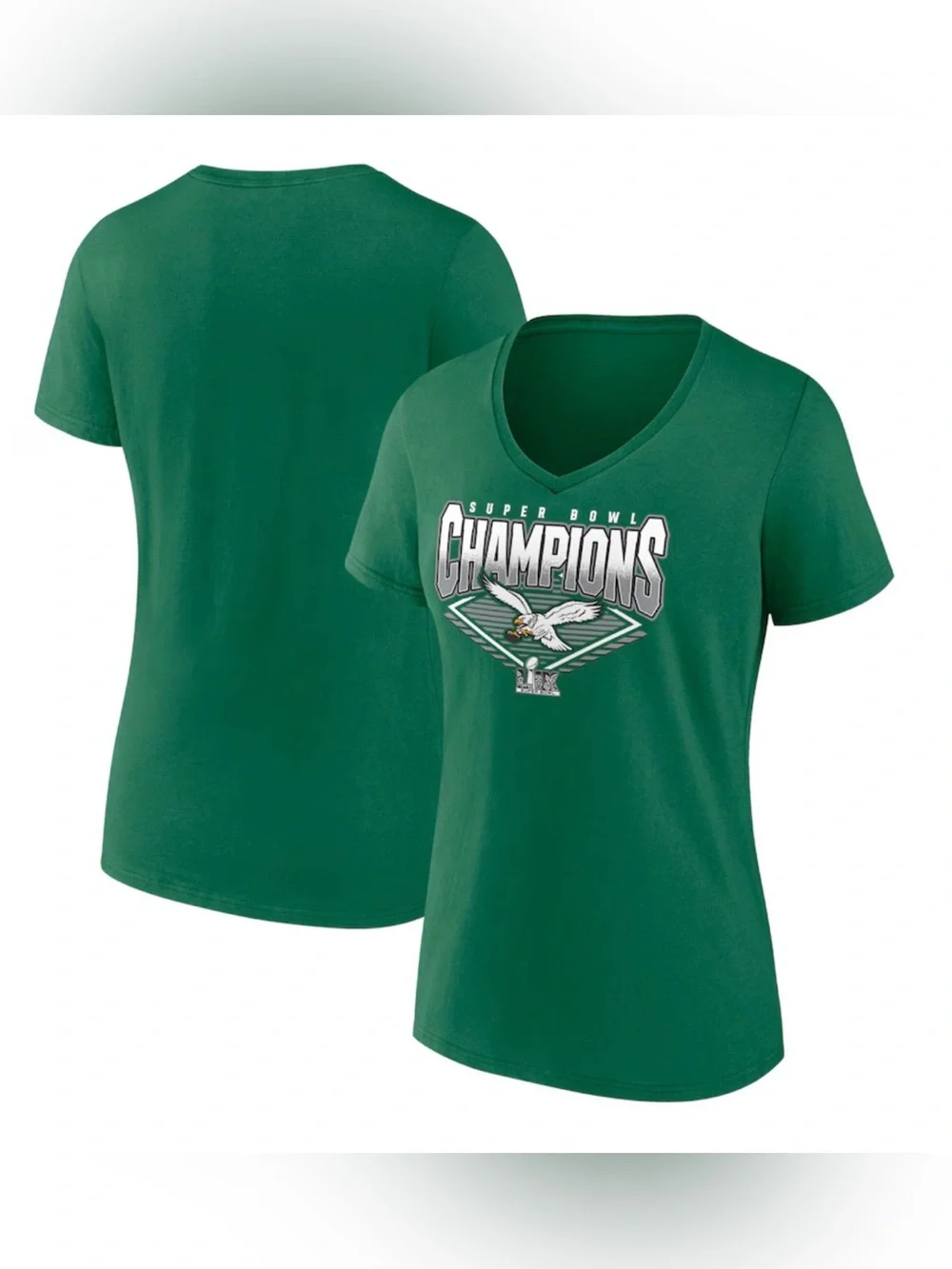 Eagles Super Bowl LIX Champions Shirt Womens Plus 4X Kelly Green Fanatics V Neck - Picture 1 of 4